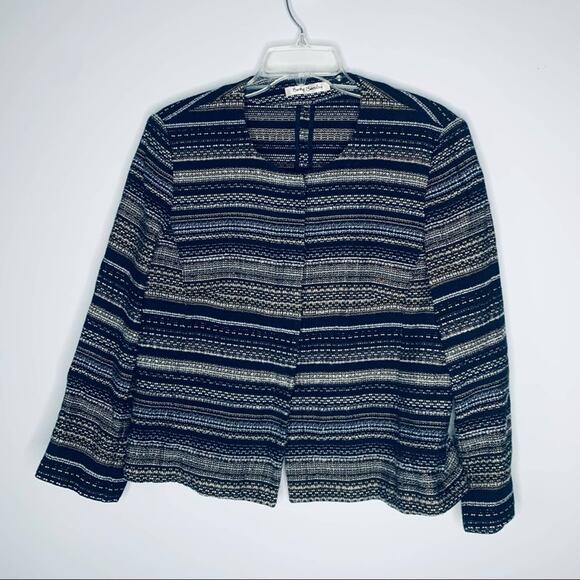 Katherine Barclay Jackets & Blazers - Betty Barclay black brown metallic tweed striped fitted jacket blazer size 10
